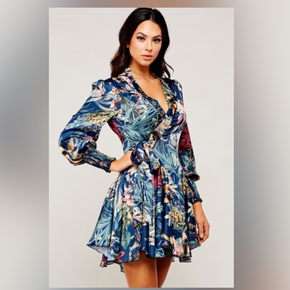 Cobalt print wrap dress